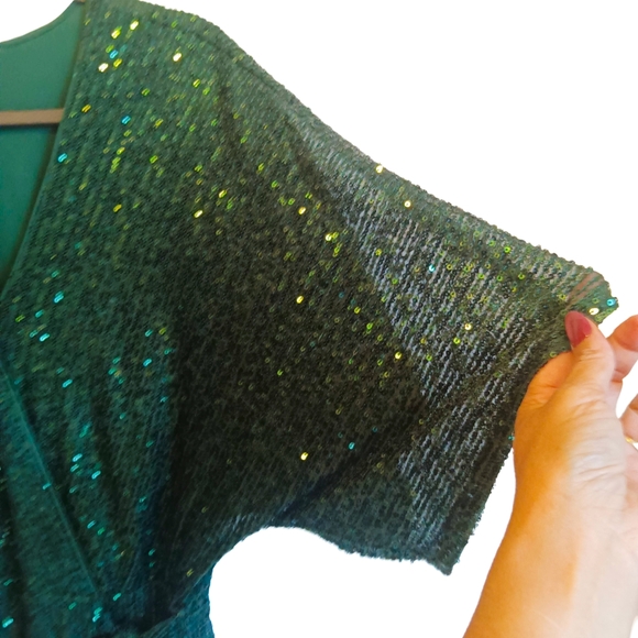 Gilli Emerald Sequin Wrap Dress - Picture 2 of 5